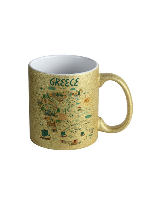 Koupakoupa Χάρτης Ελλάδος Ceramic Cup Gold 330ml