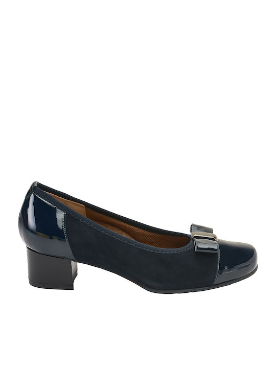 Leder Pumps mit flachem Absatz Blau
