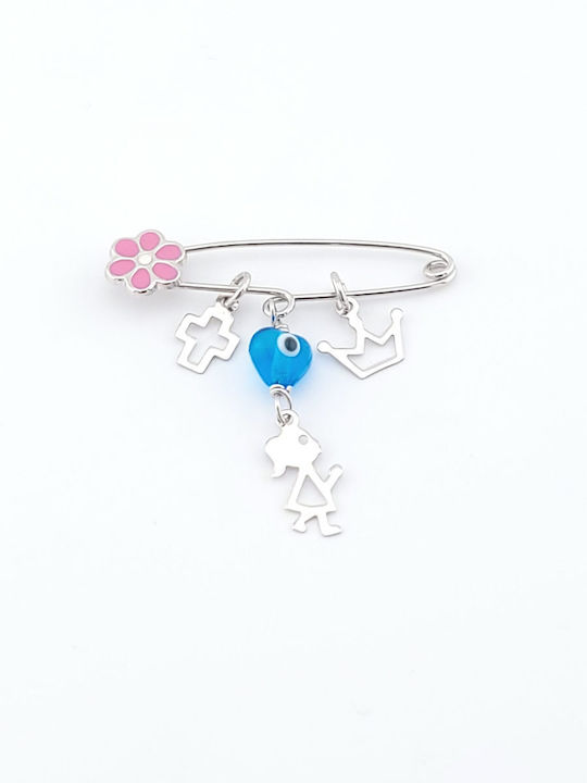 Child Safety Pin Crown Eye made of White Gold 9K for Girl