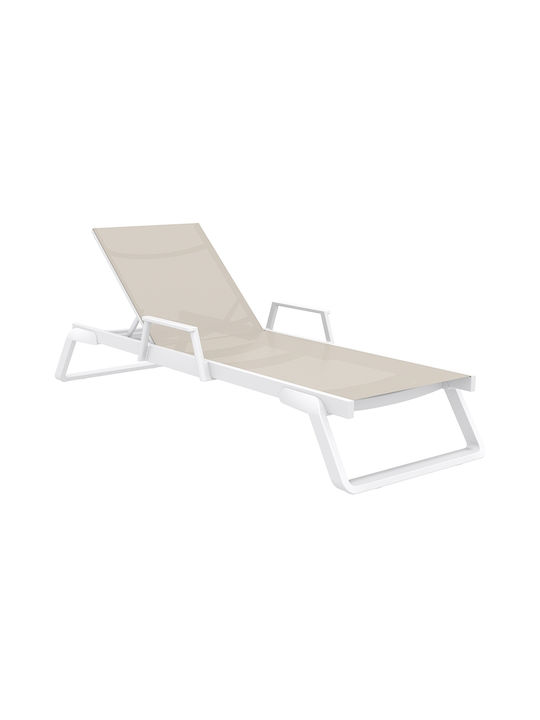 Liegestuhl Aluminium Tropic mit Rädern Weiß 210x72x31cm.