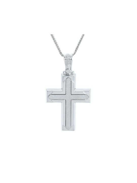 Triantos Men's White Gold Cross 14K with Chain