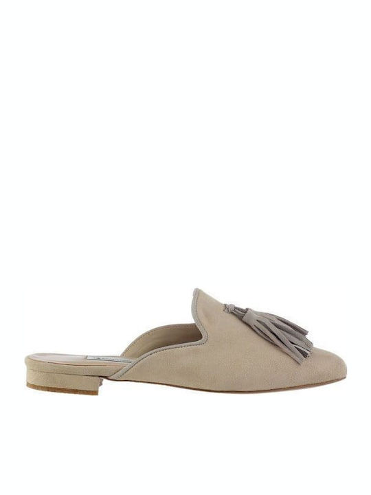 Καλογήρου Flat Δερμάτινα Mules Taupe