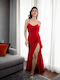 RichgirlBoudoir Mini Slip Dress Kleid mit Schlitz Rot