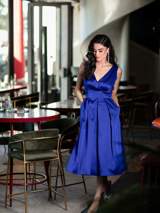 RichgirlBoudoir Midi Dress Satin Blue