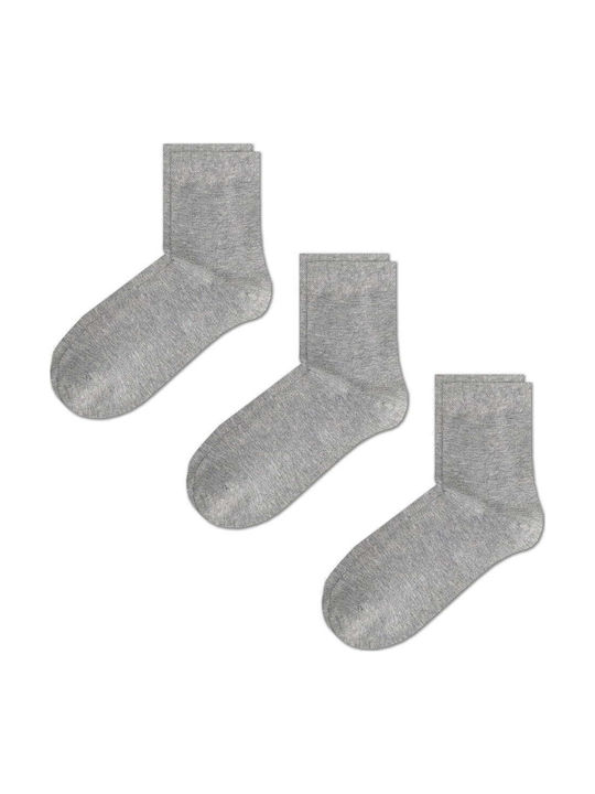 Q&Y Μονόχρωμες Κάλτσες Γκρι 3Pack