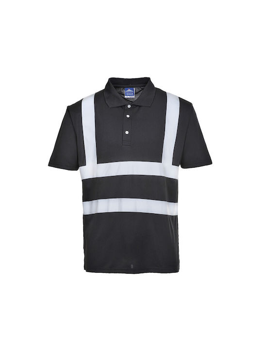 Portwest Men's Work Shirt Polo Black with Reflective Tapes