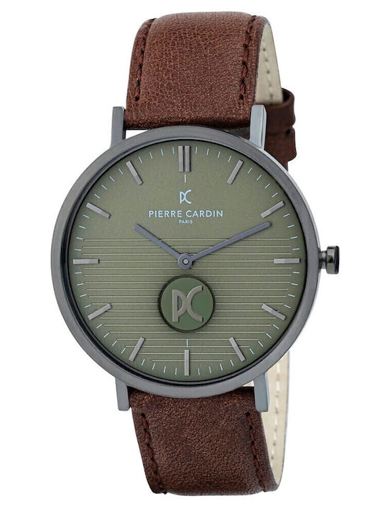 Pierre Cardin Belleville Stripes Herrenuhr 42mm Batterie mit Braun Lederarmband
