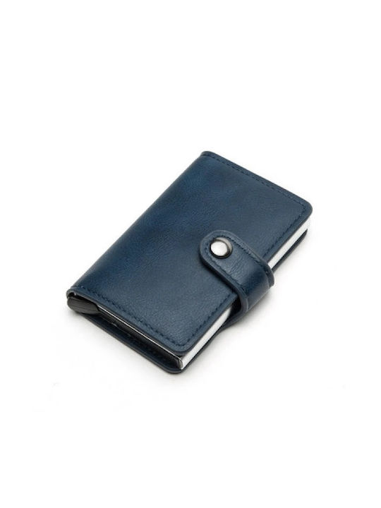 Mohicans Black Line Men's Leather Card Wallet with RFID και Slide Mechanism Blue