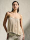 Tailor Made Knitwear Women's Summer Blouse Cotton with Straps Beige