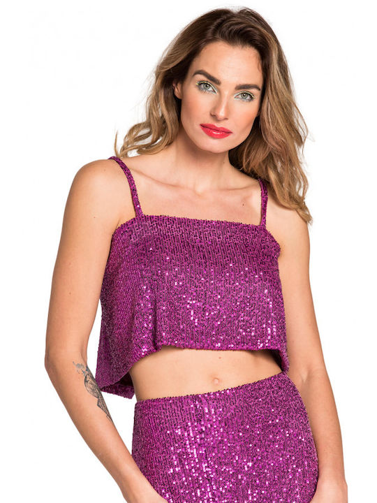 Matis Fashion Γυναικείο Crop Top με Τιράντες Φούξια