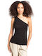 Matis Fashion Damen Crop Top mit einem Schulter Schwarz