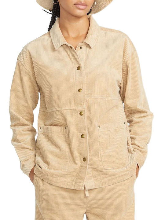 Volcom Women's Midi Overshirt with Buttons Khaki
