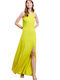 Matis Fashion Maxi Evening Dress Satin with Slit Green