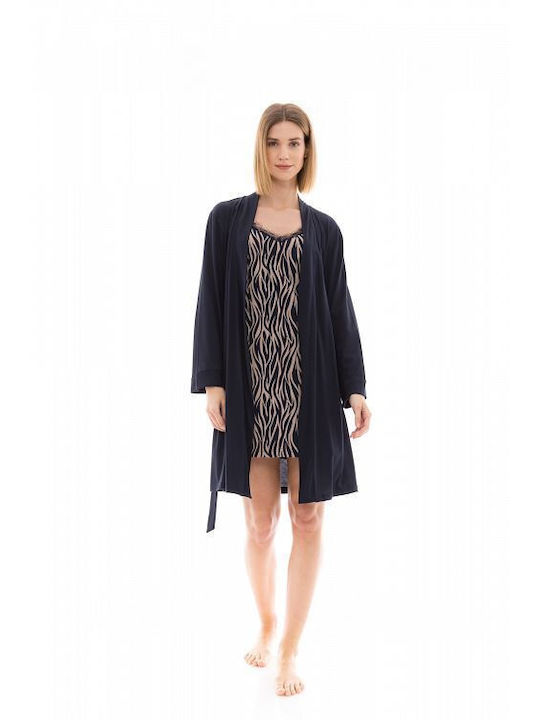 Pink Label Winter Women's Robe with Nightdress Blue