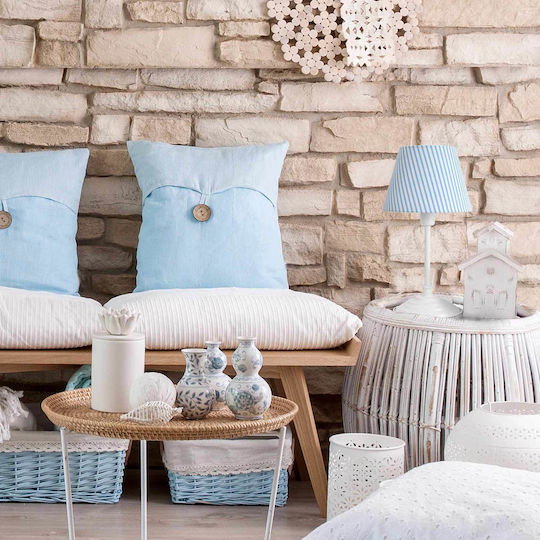 Veis Metal Vintage Table Lamp for Socket E14 with Light Blue Shade and White Base