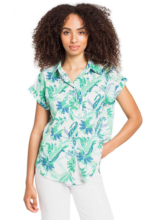 Matis Fashion Women's Floral Short Sleeve Shirt Green