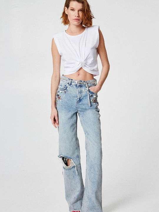 BSB Damen Crop Top Baumwolle Ärmellos White