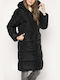 Only Women's Long Puffer Jacket for Winter with Hood Black