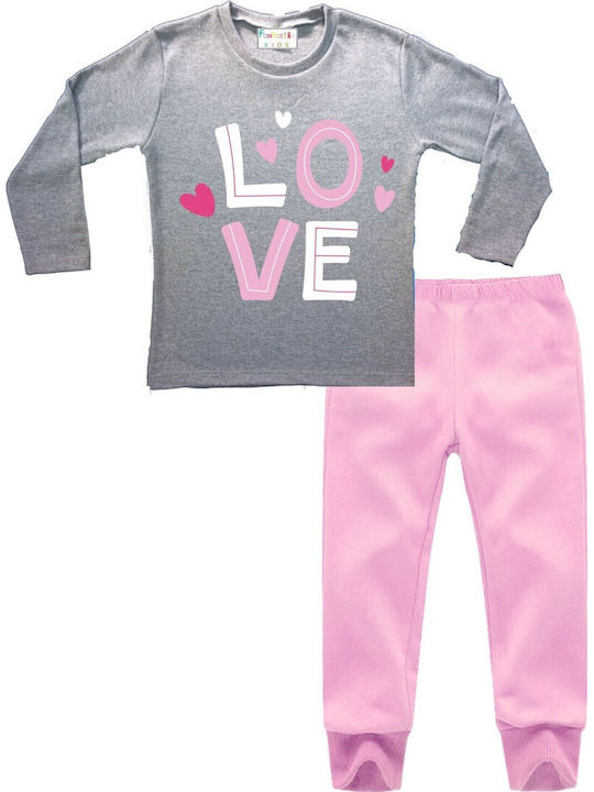 Fantastic Kids Детска пижама Зимна Grey melange. Love Hearts