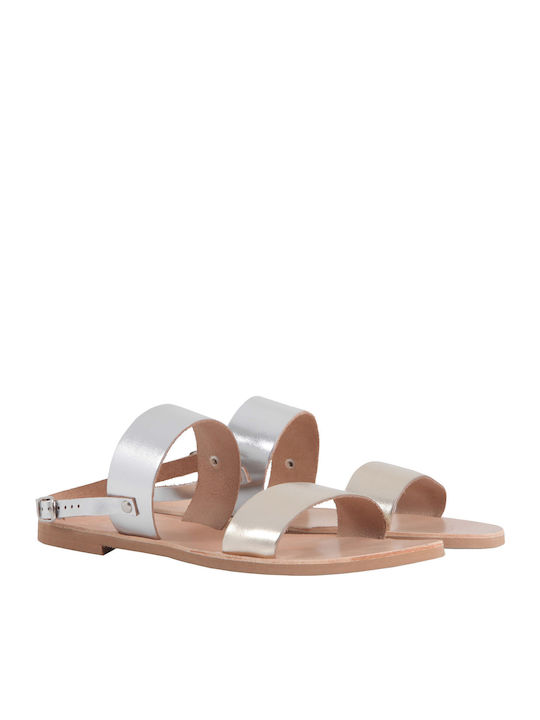 I Love Sandals Δερμάτινα Σανδάλια Ασημί