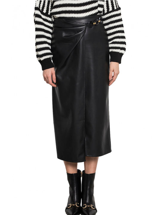 Matis Fashion Δερμάτινη Ψηλόμεση Midi Φούστα Φάκελος σε Μαύρο χρώμα