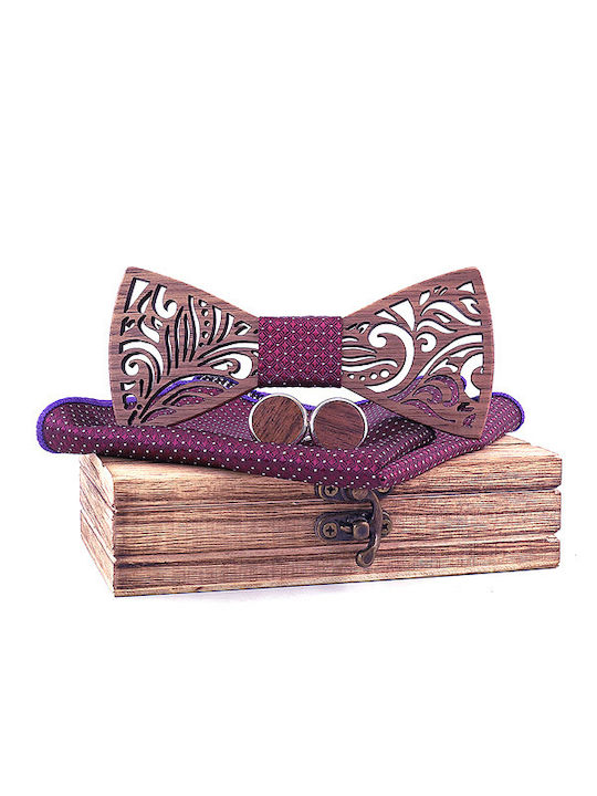 Legend Accessories Wooden Bow Tie Set with Pochette Brown