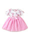 Children's Dress Short Sleeve Tulle Floral Pink