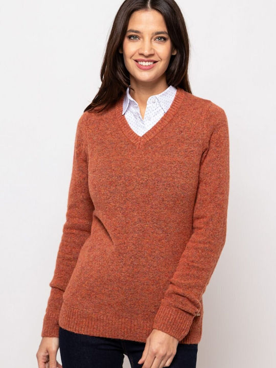 Heavy Tools Women's Long Sleeve Sweater with V Neckline Brown