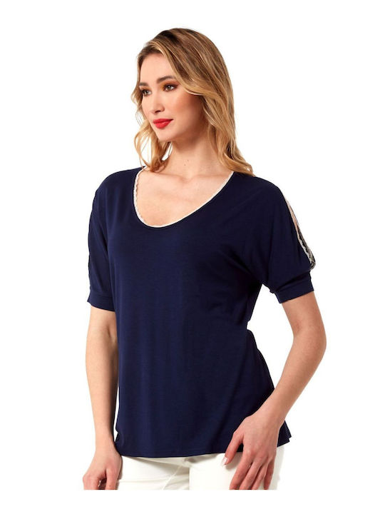 Anna Raxevsky Women's Blouse Short Sleeve Blue