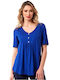 Anna Raxevsky Women's Blouse Short Sleeve Blue Roulette