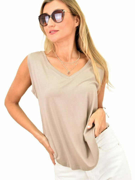 First Woman Women's Summer Blouse Sleeveless Beige