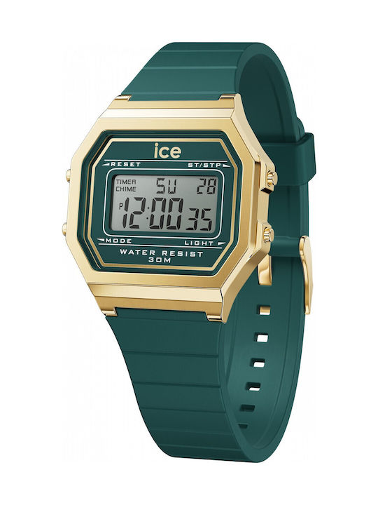 Ice Ψηφιακό Γυναικείο Ρολόι 32mm Χρονογράφος Μπαταρίας με Πράσινο Καουτσούκ Λουράκι