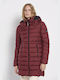 Funky Buddha Women's Long Puffer Jacket for Winter with Hood Burgundy