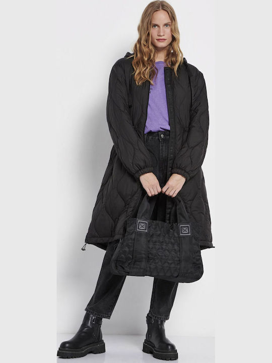 Women's Short Puffer Jacket for Winter with Detachable Hood Black