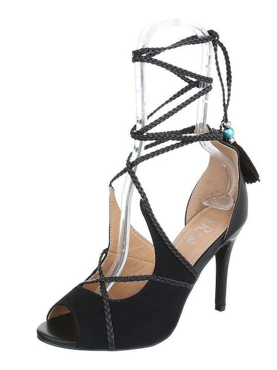 LD shoes Wildleder Damen Sandalen mit Dünn hohem Absatz in Schwarz Farbe