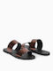 Piazza Shoes Leather Women's Flat Sandals in Brown Color