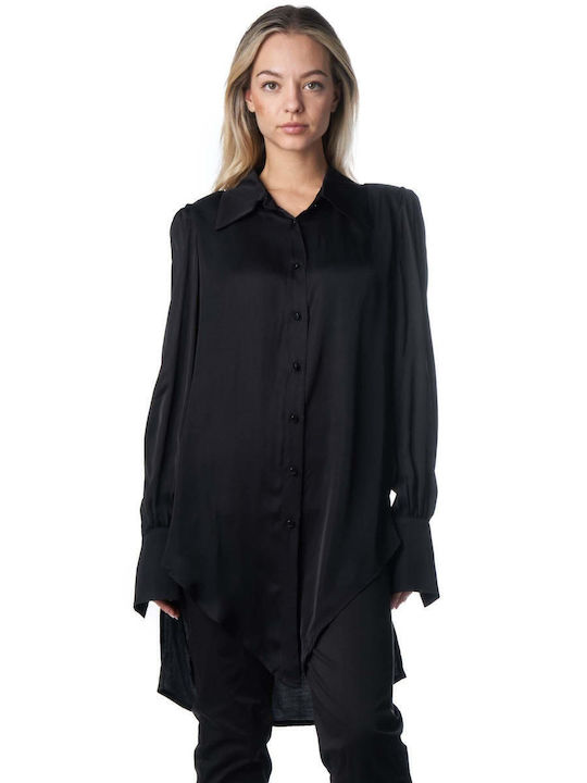 Women's Satin Long Sleeve Shirt Black