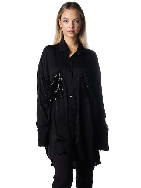 Zoya Women's Satin Long Sleeve Shirt Black