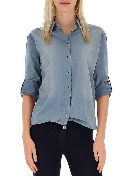 Women's Polka Dot Long Sleeve Shirt Blue
