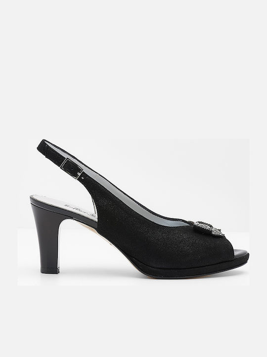 Leder Pumps mit mittelhohem Absatz Schwarz