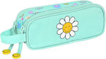 Smiley Fabric Turquoise Pencil Case with 2 Compartments