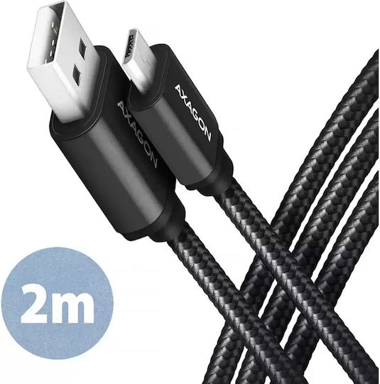 Axagon Braided / Regular USB 2.0 spre micro USB Cablu Negru 2m (BUMM-AM20AB) 1buc