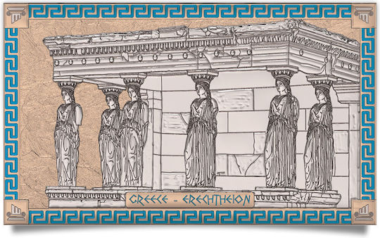 Slevori Ερέχθειον Πίνακας Μεταλλικός Λευκό Χρυσό Ασήμι 4.5x7cm