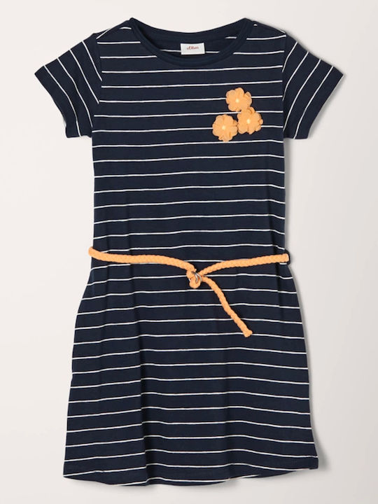 Kids Dress Short Sleeve Striped Navy Blue