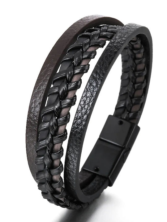 Legend Accessories Bracelet Black with Brown made of Leather