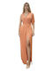 We Coss Maxi Kleid mit Schlitz Orange