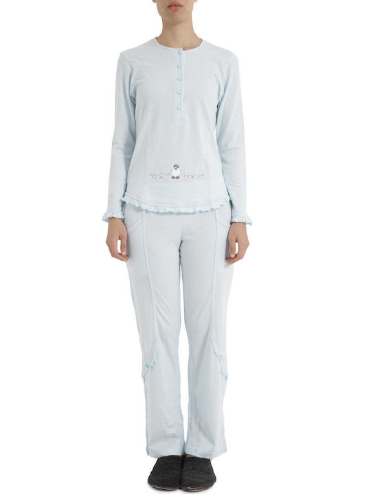 Pepita Winter Damen Pyjama-Set Baumwolle Hellblau