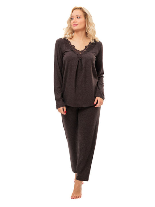 Angel's Secret Winter Women's Pyjama Set Brown