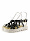 Leather Women's Flat Sandals in Black Color