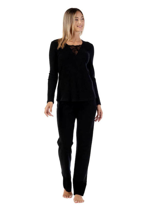 Secret Point Winter Women's Pyjama Set Cotton Black